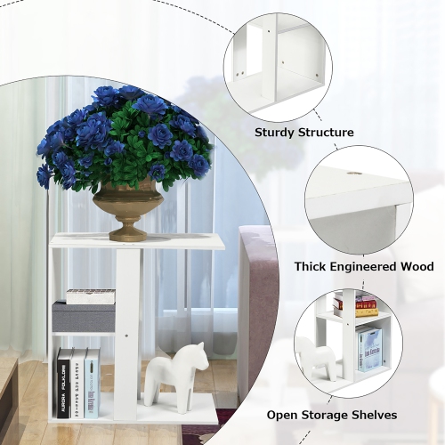 Table d'appoint à 3 niveaux avec tablette de rangement de Costway - Blanc