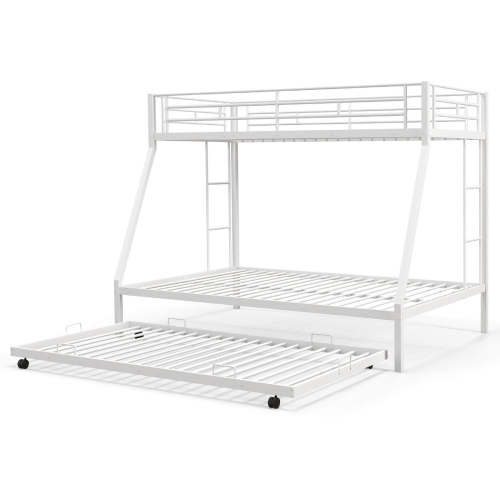 Costway Twin Over Full Metal Slats Bunk Bed Frame with Trundle, Guard Rail & Ladders