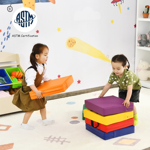 Costway 6-Piece 15'' Square Toddler Floor Cushions Flexible Soft Foam Seating w/ Handles