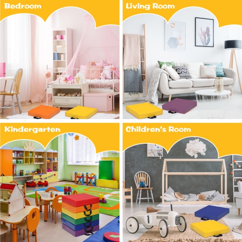 Costway 6-Piece 15'' Square Toddler Floor Cushions Flexible Soft Foam Seating w/ Handles