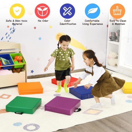 Costway 6-Piece 15'' Square Toddler Floor Cushions Flexible Soft Foam Seating w/ Handles