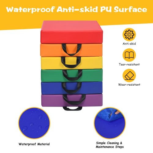 Costway 6-Piece 15'' Square Toddler Floor Cushions Flexible Soft Foam Seating w/ Handles