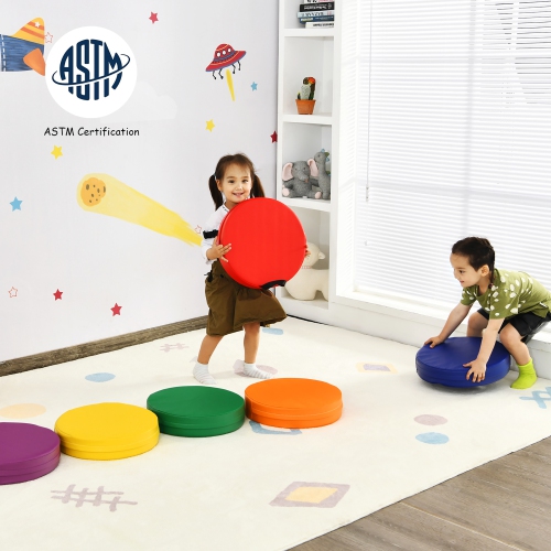Costway 6-Piece 15'' Round Toddler Floor Cushions Flexible Classroom Seating w/ Handles