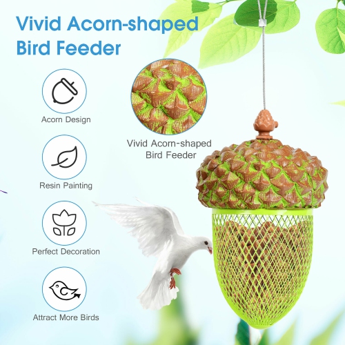 Costway Metal Acorn Wild Bird Feeder Outdoor Hanging Food Dispenser for Garden Yard