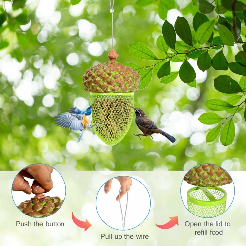 Costway Metal Acorn Wild Bird Feeder Outdoor Hanging Food Dispenser for Garden Yard