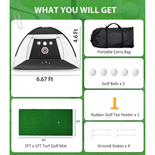 axGear Golf Practice Hitting Net Ball Turf Tee Set for Indoor Backyard Portable