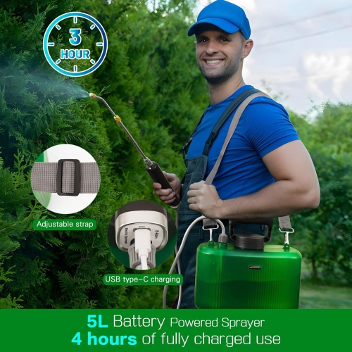 axGear Battery Powered Sprayer 5L 1.35 Gallon Garden Plants Sprayer Pump Portable