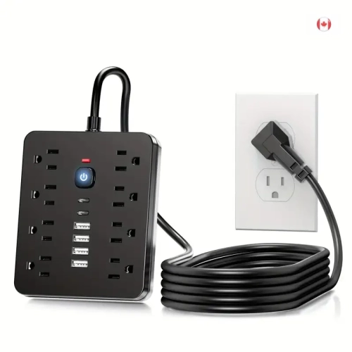 14-in-1 Power Strip with Surge Protector - 8 AC, 4 USB, 2 Type-C Ports - Wall Mountable, Overload Protection - 10ft Cord - Office & Home Essentials