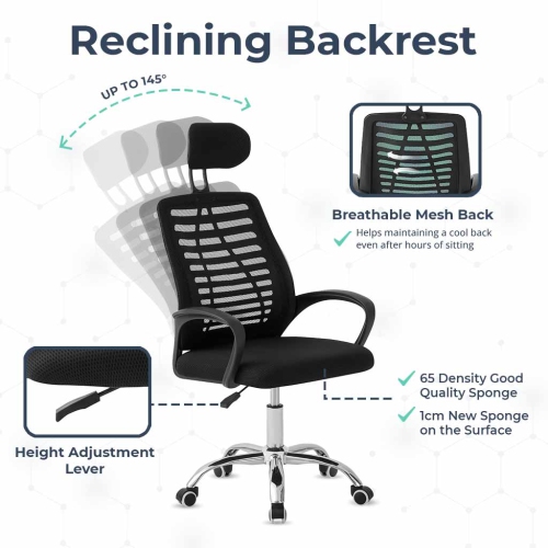 Fauteuil de bureau ergonomique en filet respirant MC2 de MotionGrey - Fauteuil de bureau confortable pour le jeu à domicile et le bureau de direction