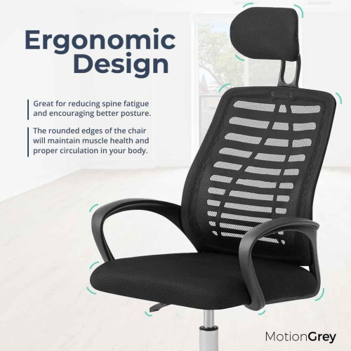Fauteuil de bureau ergonomique en filet respirant MC2 de MotionGrey - Fauteuil de bureau confortable pour le jeu à domicile et le bureau de direction
