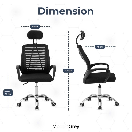 Fauteuil de bureau ergonomique en filet respirant MC2 de MotionGrey - Fauteuil de bureau confortable pour le jeu à domicile et le bureau de direction