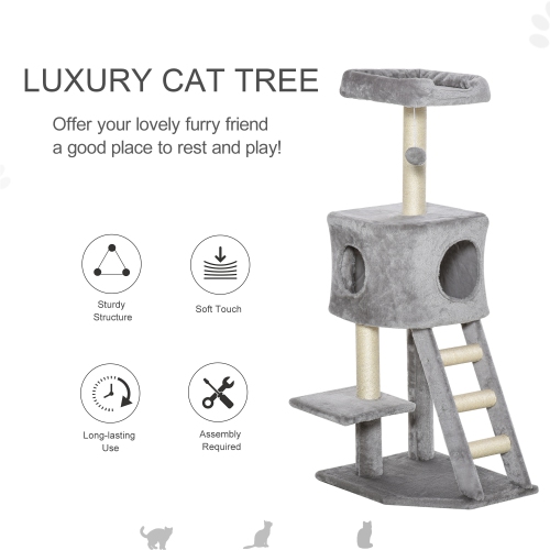 PawHut 47 Inches Cat Tree, Multi-Level Cat Tower with Condo, Kitten Climbing Activity Center with Sisal Scratching Posts, Ladder, Plush Perch and