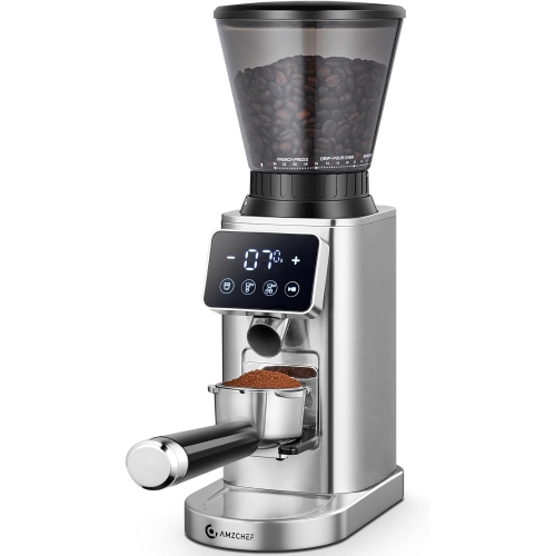 AMZCHEF Coffee Grinder Coffee Bean Grinder for Home Use with Precise Grinding LED Control Panel Detachable Funnel Stand Anti static Design 24 Grind Settings Silver Best Buy Canada