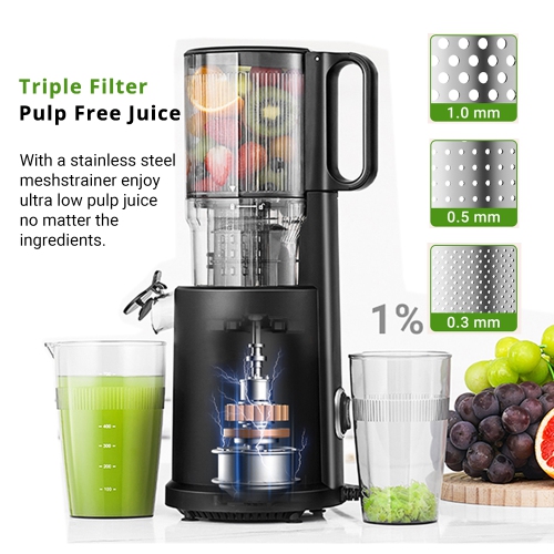 5.2" Self-Feeding Cold Press Juicer, Hands-Free Whole Fruit & Vegetable , Triple Filter for High Yield, Low Pulp