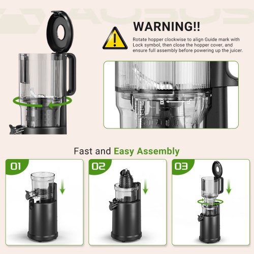 5.2" Self-Feeding Cold Press Juicer, Hands-Free Whole Fruit & Vegetable , Triple Filter for High Yield, Low Pulp