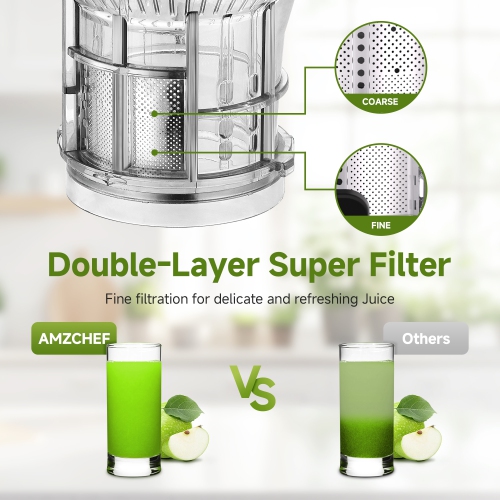 4.6" Wide Chute Cold Press Juicer, Whole Fruit Masticating, Stainless Steel, Large Auger & Dual Strainers, Easy Clean