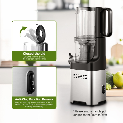 4.6" Wide Chute Cold Press Juicer, Whole Fruit Masticating, Stainless Steel, Large Auger & Dual Strainers, Easy Clean