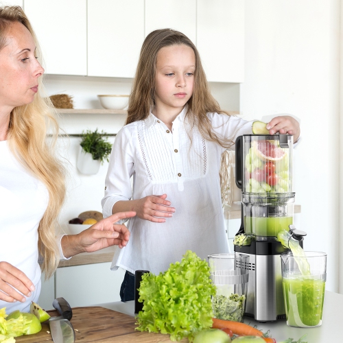 4.6" Wide Chute Cold Press Juicer, Whole Fruit Masticating, Stainless Steel, Large Auger & Dual Strainers, Easy Clean