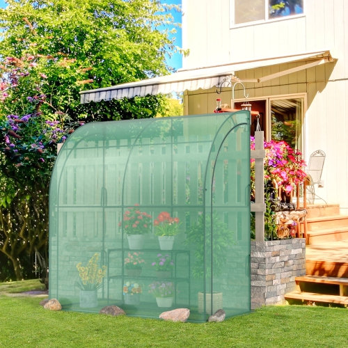 Costway 7'x 3.5'x 7' Lean-to Greenhouse Portable Wall House with Green PE Cover and Shelf