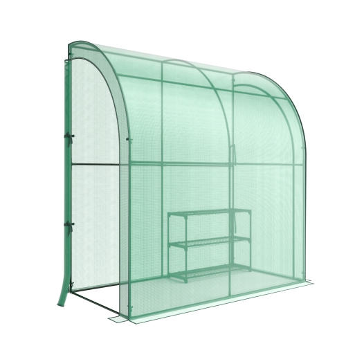 Costway 7'x 3.5'x 7' Lean-to Greenhouse Portable Wall House with Green PE Cover and Shelf