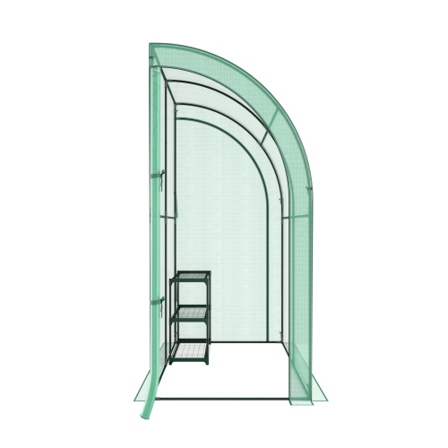 Costway 7'x 3.5'x 7' Lean-to Greenhouse Portable Wall House with Green PE Cover and Shelf