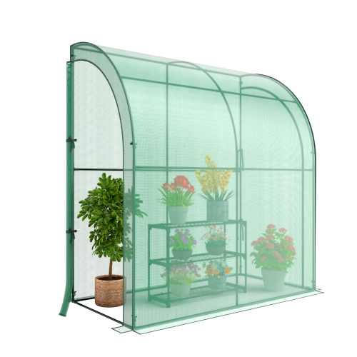 Costway 7'x 3.5'x 7' Lean-to Greenhouse Portable Wall House with Green PE Cover and Shelf