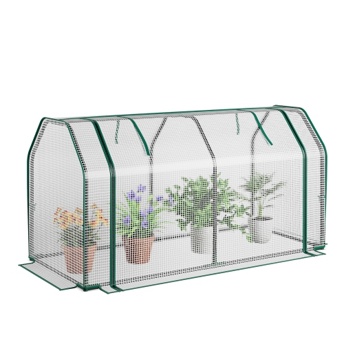 COSTWAY  47" X 22" X 24" Portable Mini Greenhouse With 2 Zipper Doors & Ground Stakes