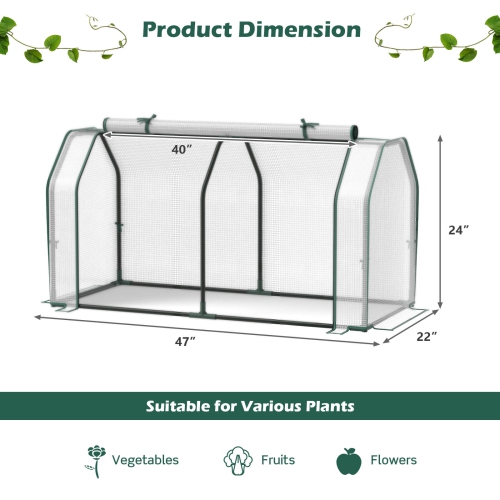 Costway 47" x 22" x 24" Portable Mini Greenhouse with 2 Zipper Doors & Ground Stakes