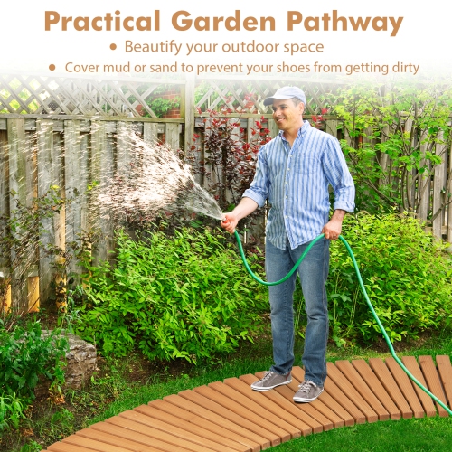 Costway 7 FT Wooden Garden Pathway with Anti-slip Surface Metal Wires with Plastic Sheath