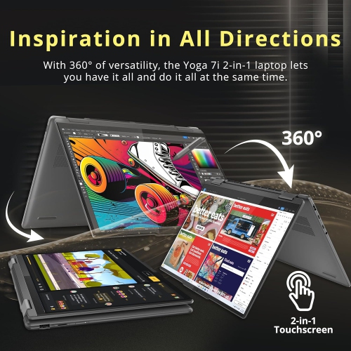 Lenovo Yoga 7i 2-in-1 14" 2K Touchscreen Laptop, Intel Ultra 5 125U, 2.16TB Storage(2TB SSD +160GB Docking Station Set), 16GB RAM, Backlit Keyboard,