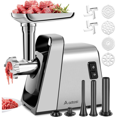 AOBOSI  A Meat Grinder Electric, 3000W Max Meat Grinder Heavy Duty \w 2 Stainless Steel Blades & 4 Grinding Plates, Sausage Maker & Kibbe Kit for Home