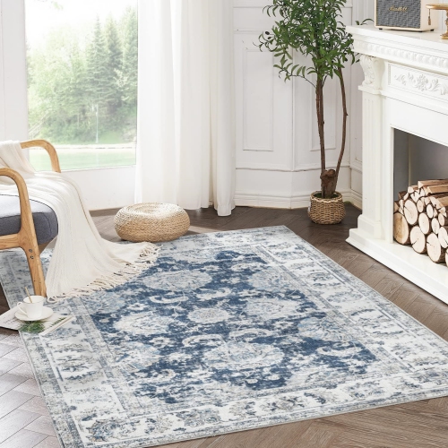 NIERBO  4 X 6 Area Rug - Entryway Rug Washable Rug Floral Print Living Room Rug Vintage Distressed Dark Rug Non Slip Doormat Low Pile Thin Rug Retro