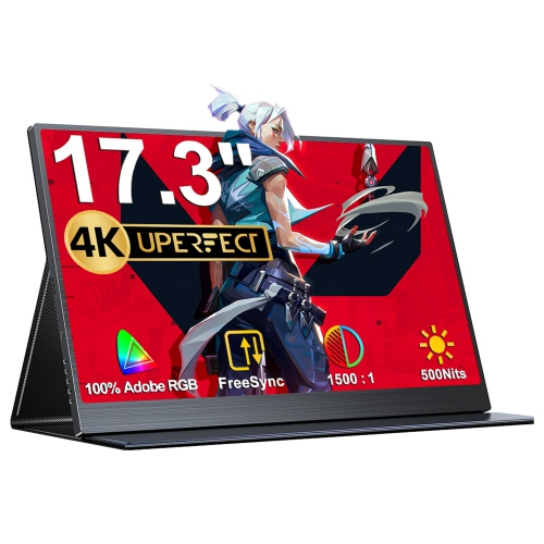 UPERFECT 17.3 Inches Portable 4K Gaming Monitor W/ 100% Adobe RGB Eye-care FreeSync Screen