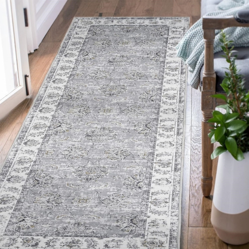 NIERBO  2 X 6 Runner Rug - Hallway Runner Rug Washable Rug Floral Print Kitchen Rug Vintage Distressed Rug Non Slip Thin Rug Retro Farmhouse Rug For