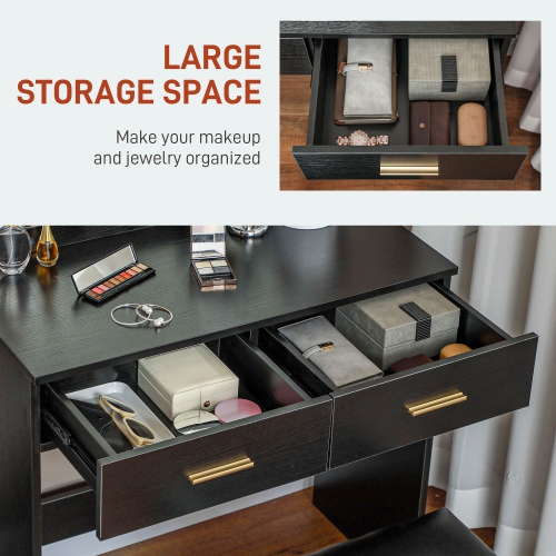 HOMCOM Vanity Desk with Mirror and Lights, Makeup Vanity with Stool and 2 Drawers, 10 LED Bulbs Dressing Table for Bedroom, Black