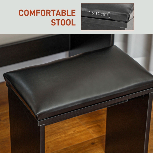 HOMCOM Vanity Desk with Mirror and Lights, Makeup Vanity with Stool and 2 Drawers, 10 LED Bulbs Dressing Table for Bedroom, Black