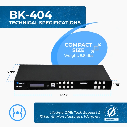 OREI 8K HDMI 4x4 Matrix Switcher with Optical/Analog Audio Extractor, 8K to 4K Downscaling