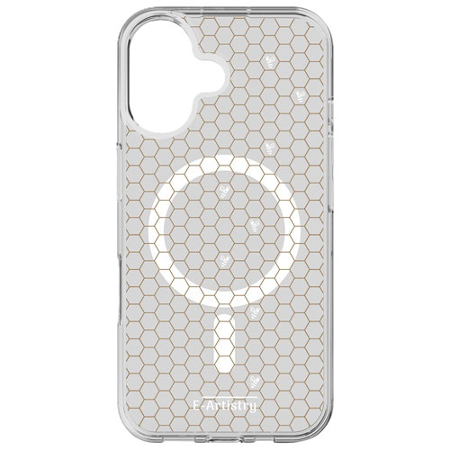 Étui rigide ajusté Signature Honeycomb d'E-Artistry avec MagSafe pour iPhone 16 - Transparent/Doré/Blanc