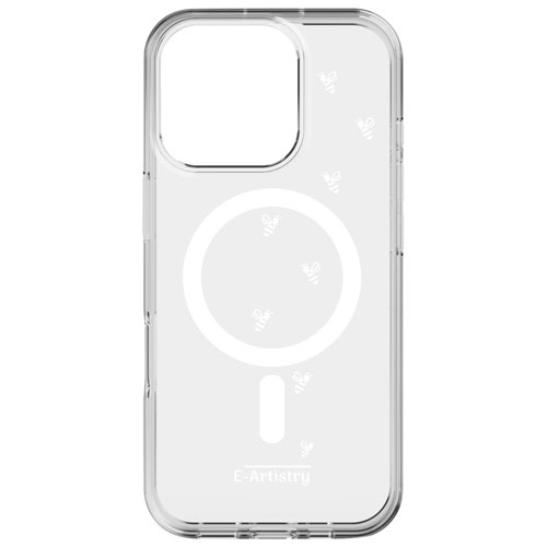 Étui rigide ajusté Signature Bee Spiral d'E-Artistry avec MagSafe pour iPhone 16 Pro - Transparent/Blanc