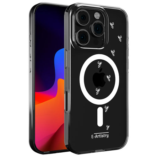 E-Artistry Signature Bee Spiral Fitted Hard Shell Case w/ MagSafe for iPhone 16 Pro Max - Clear- White