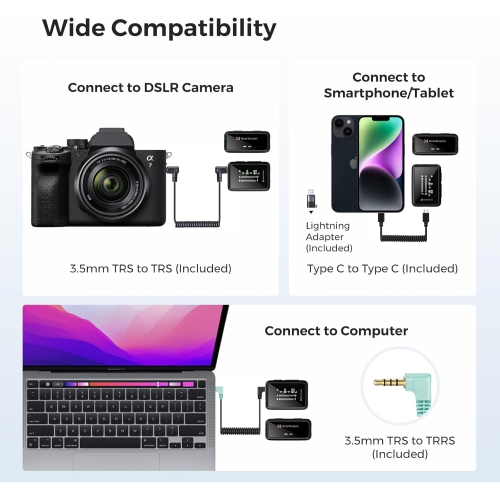 NearStream AWM20T Wireless Lavalier Microphone with Noise Cancellation, HD Screen Display,200m Transmission,7H Battery Life