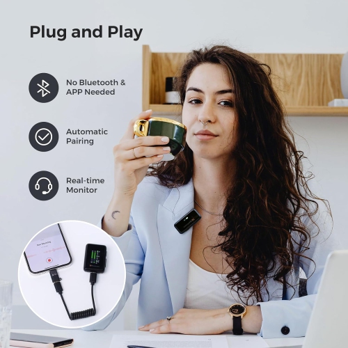 NearStream AWM20T Wireless Lavalier Microphone with Noise Cancellation, HD Screen Display,200m Transmission,7H Battery Life