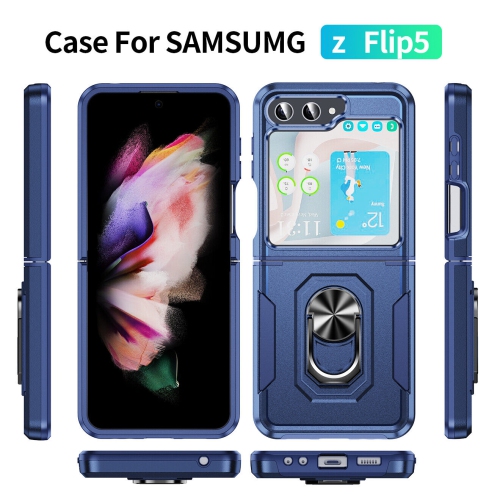 [CS] antichoc robuste étui magnétique rigide avec support à anneau pour Samsung Galaxy Z Flip 6, bleu marine