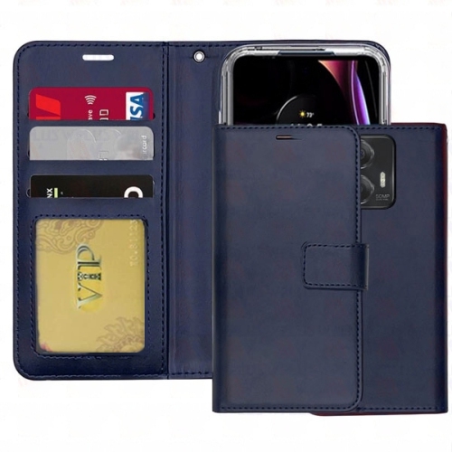 Image 1 de 6.. [CS] Étui portefeuille folio en cuir avec fente pour carte magnétique pour Moto Edge 2024 de Motorola, bleu marine