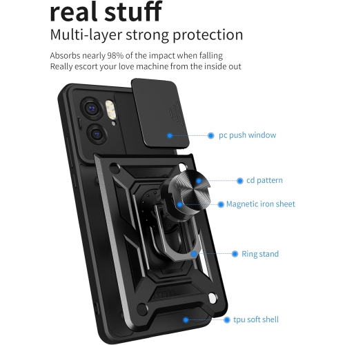 [CS] Hybrid Magnetic Hard Kickstand Case Cover with Ring Holder for Motorola Moto Edge 2024, Black
