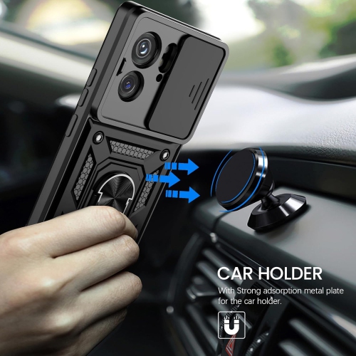 [CS] Hybrid Magnetic Hard Kickstand Case Cover with Ring Holder for Motorola Moto Edge 2024, Midnight Green