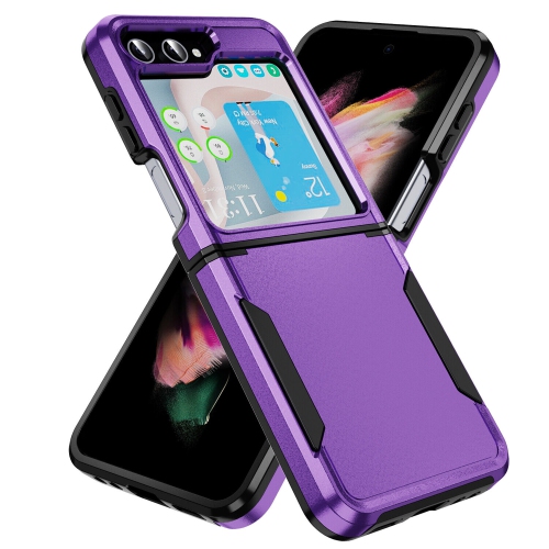 [CS] Dual Layers Heavy Duty Rubber Armor Bumper Hard Case Cover for Samsung Galaxy Z Flip 6, Purple