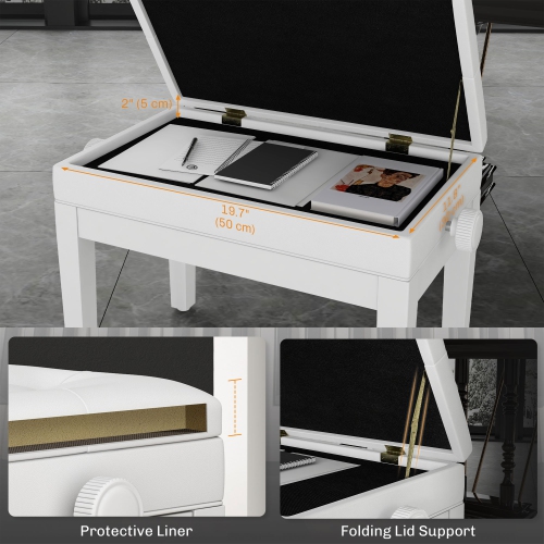 Banc de piano à hauteur réglable de HOMCOM avec rembourrage épais et doux en polyuréthane, banc pour clavier avec rangement suffisant pour la