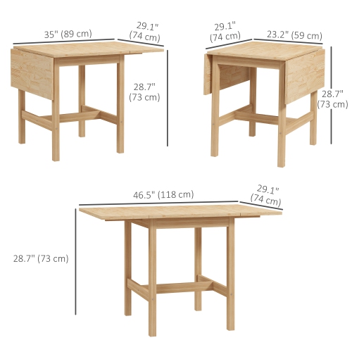 HOMCOM – Table de salle à manger pliable en bois massif, table à abattant pour les petits espaces, table pliante pour la cuisine, salle à manger,