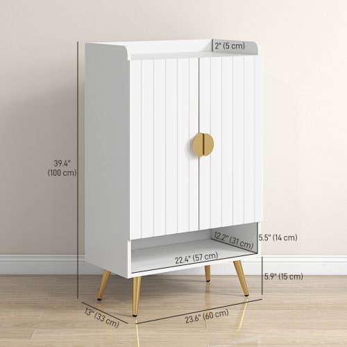 HOMCOM Narrow Shoe Cabinet for Entryway, Shoe Storage Cabinet with 2 Doors, Adjustable Shelves, Open Compartment and Steel Legs for Hallway, Living